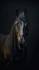 Realistic Horse on Dark Background. Generative AI