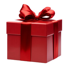 red gift box isolated on transparent background cutout