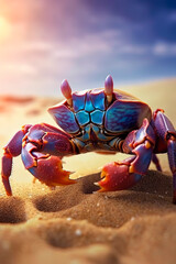 Fototapeta na wymiar Crab sitting on the top of the beach. Generative AI