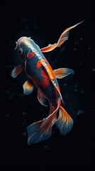 Pop Art Koi Fish Swimming in Dark Waters. Generative AI