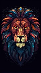 Roaring Lion in Bokeh Style on Dark Background. Generative AI