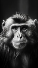 Playful Monkey on Dark Background. Generative AI