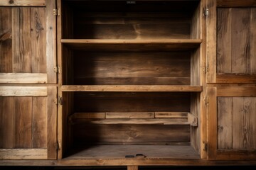 Wooden empty shelves. Generate Ai