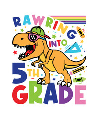 rawring into 5th grade back to school svg, back to school, kindergartens svg, pre k funny kids