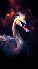 Graceful Swan in Dark Grungeon Background. Generative AI