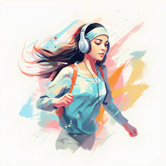 young woman in headphones listening music