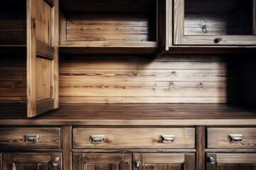 Wooden empty shelves. Generate Ai