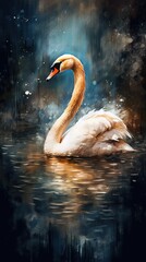 Watercolor Swan on Dark Background. Generative AI