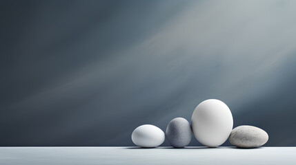 white stones of various sizes on grey background