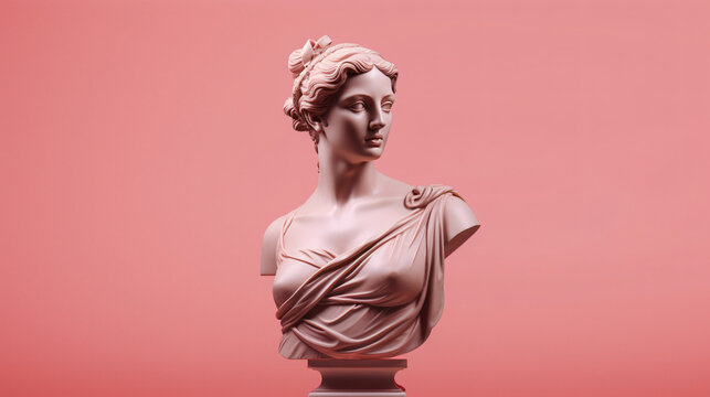Female statue on pink background