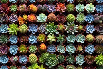 Fototapeta na wymiar Collection of different succulent varieties from overhead