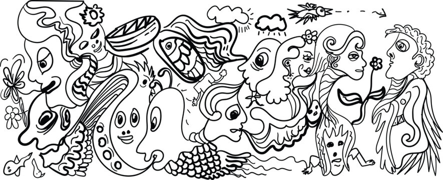 black and white doodle lowbrow art contemporary art uncle punk tattoo
