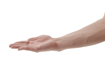 Man hand to hold something isolated on white background