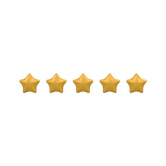Five gold star rate review customer experience quality service concept award, ranking icon symbol 3D rendering 