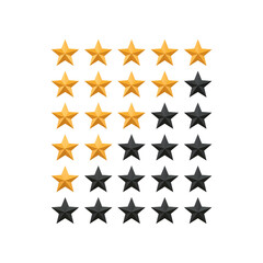 Five gold star rate review customer experience quality service concept award, ranking icon symbol 3D rendering 
