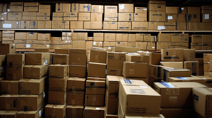 Small warehouse packed with hundreds of cardboard boxes