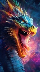 Fototapeta na wymiar Vibrant Dragon in Action AI Generated