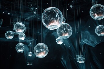 Crystal orbs floating in zero gravity environment