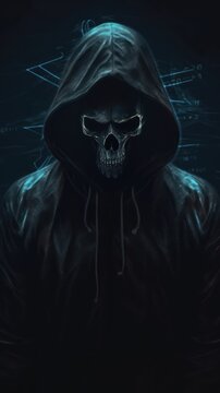 Anonymous Skull Wearing Hoodie with Hacker Style and Scream Movie Vibes AI Generated
