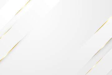 Abstract white paper background and gold straight line in paper cut,3d origami style. Luxury template  design for banner, presentation, poster, card, vector illustration.