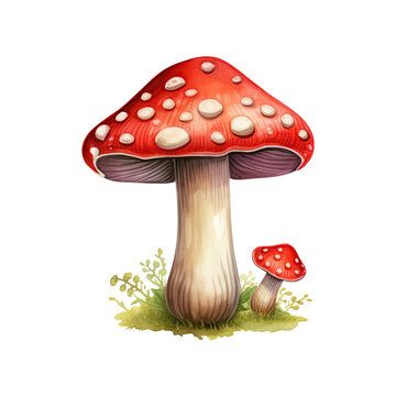 Watercolor mushroom. Vegetable clipart illustration. Generative AI
