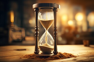Dramatic slow-motion shot of hourglass as the last grain of sand falls