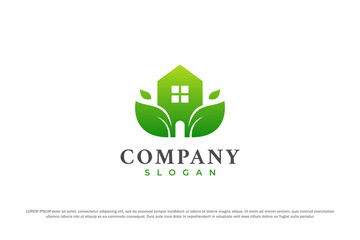 logo house leaf green nature