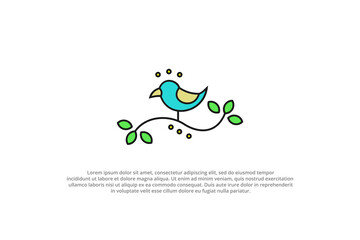 logo line art bird branch beauty