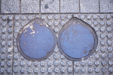 underground cover on street side, Steel cover closed underground maintenance tunnel