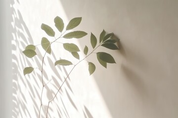 Minimalistic Abstract Background with Blurred Shadows of Leaves and Plants on White Wall