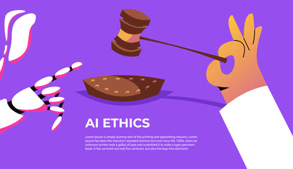 The ethics of artificial intelligence. The court is judged by artificial intelligence. AI use framework. - obrazy, fototapety, plakaty