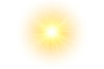 Obraz premium PNG Yellow sun, a flash, a soft glow without departing rays. Star flashed with sparkles isolated on white background.