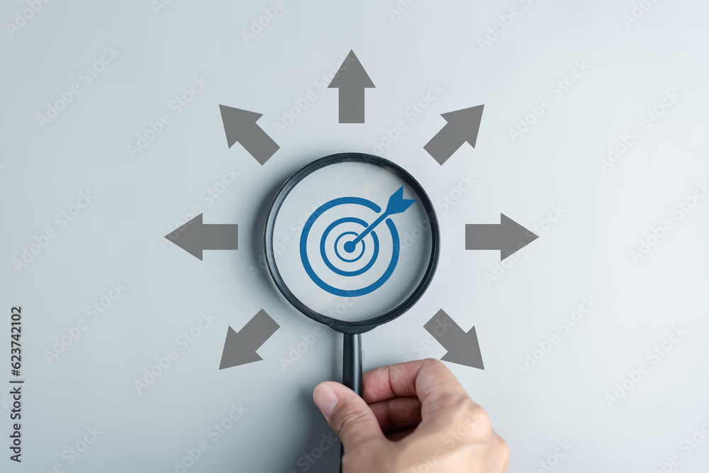 Fototapete Goals target objective with multiple arrow surround new way options and growth opportunities for business concept.