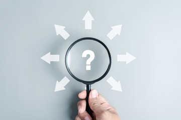 Magnifier Question with multiple arrow surround new way options and growth opportunities for...