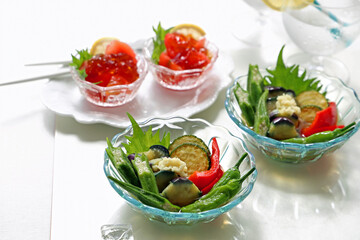 夏野菜の揚げ浸し　夏野菜の揚げびたし