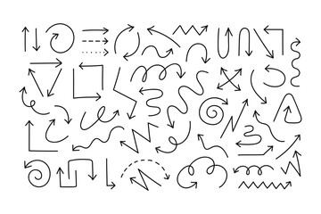 set of black and white hand drawn arrows vector illustration