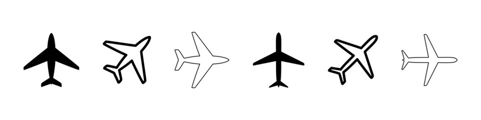 Airplane icon. Air plane vector sign set. Aircraft symbol isolated on white background. Jet icon