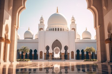 Grand white mosque. Generative Ai - obrazy, fototapety, plakaty