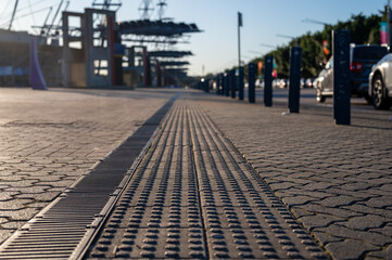 Braille blocks on public transport station for person with a physical disability