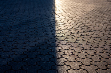 Paver brick floor, brick paving, paving stone or block paving. Manufactured from concrete or stone...