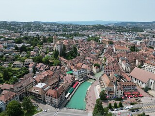 Fototapeta na wymiar Annecy France harbour and waterfront drone,aerial