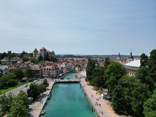 Fototapeta na wymiar Annecy France harbour and waterfront drone,aerial