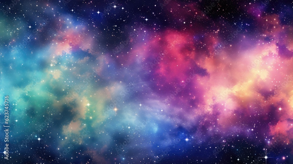 Wall mural rainbow galaxy with stars and space dust, ai generated image
