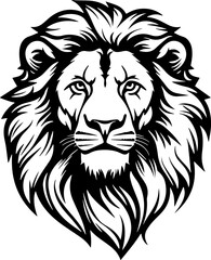 Black and white illustration of wild lion.