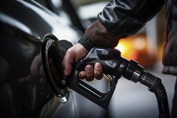 ガソリンを給油する男性の手：AI生成画像
