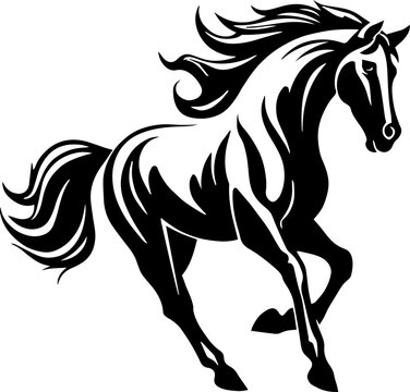 Black and white illustration of a horse.