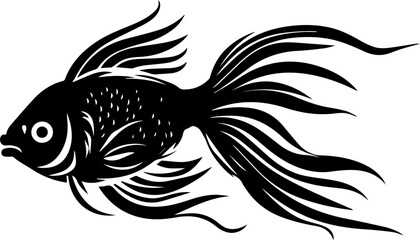 Black and white illustration of golden fish.
