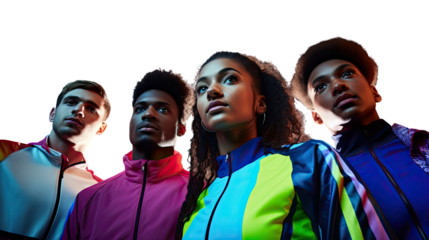 A diverse group of individuals standing together in unity . Transparent background.