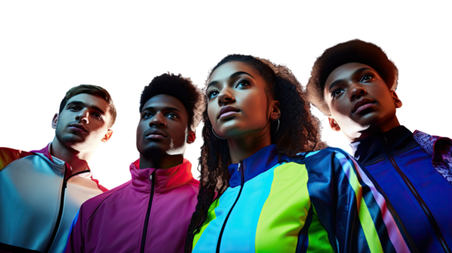 A diverse group of individuals standing together in unity . Transparent background.