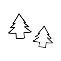 abstract christmas tree. two cute simple Christmas tree icons. one line. flat web sign. vector illustration. sketch